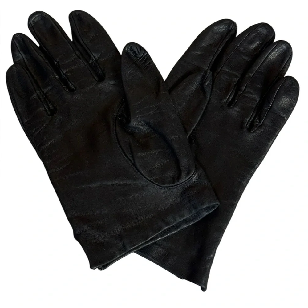 Vtg. Miss Aris Classic Wrist Length Black Leather Driving Gloves Ladies Size 7